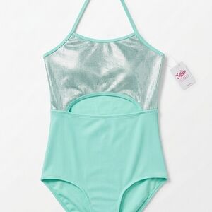 Justice Aqua and Metallic Kids One Piece Swimsuit